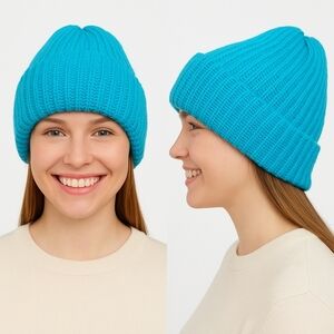 Hand Knit Unisex Wool Blend Beanie Adult Size